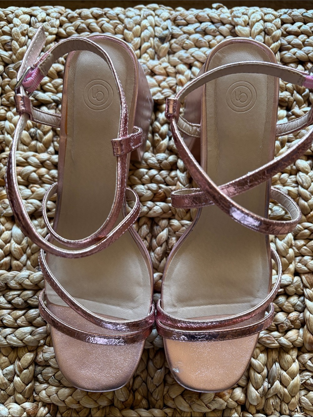 Urban Outfitters Metallic Rose Gold Strappy Heels-size 8